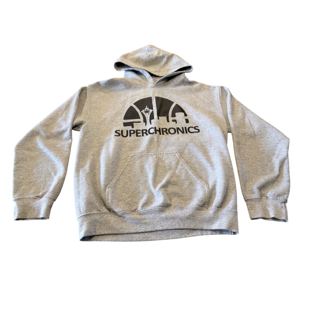 Gildan Superchronics Seattle Space Needle Cannabis Graphic Hoodie Gray Small - Picture 2 of 11